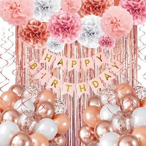 Pink gold Happy Birthday decorations over 50 piece Party Decoration set girl